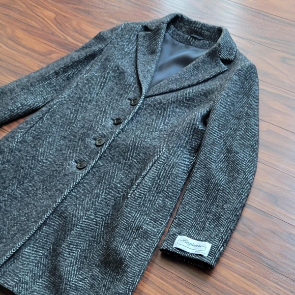 Cinzia Rocca wool/silk/angora grey and black herringbone coat - Picture 3 of 14